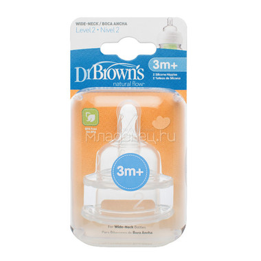 Соска Dr Brown's 2 шт. для бутылок с широким горлышком Уровень 2 (с 3 мес) 0