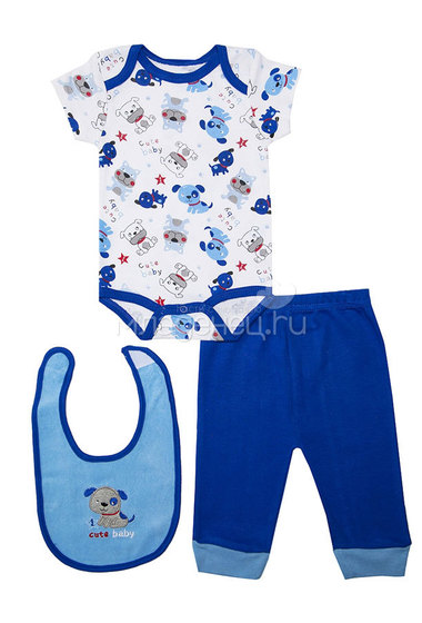 Комплект Bon Bebe Бон Бебе для мальчика: боди короткий,штанишки,нагрудник, цвет голубой-синий  1