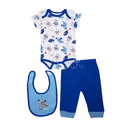 Комплект Bon Bebe Бон Бебе для мальчика: боди короткий,штанишки,нагрудник, цвет голубой-синий 