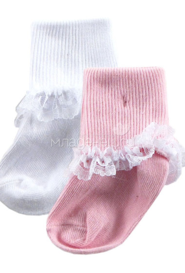 Носочки Luvable Friends "С кружевом" для девочки, 2 пары, цвета розовый и белый  0