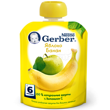 Пюре Gerber фруктовое 90 гр Яблоко банан 0