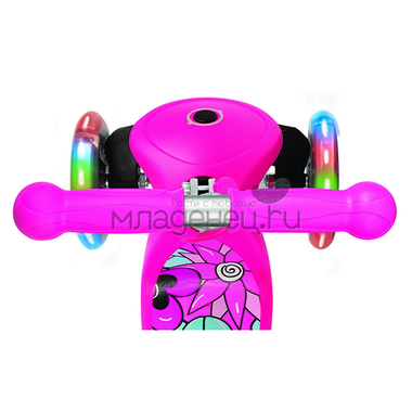 Самокат Globber Primo Fantasy с 3 светящимися колесами Big Flowers Neon Pink 6
