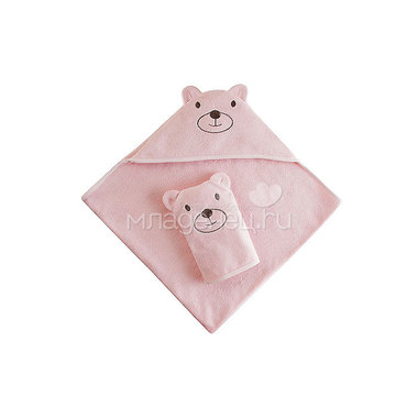 Набор Наша Мама Мишка (полотенце-уголок и рукавичка) розовая махра 0
