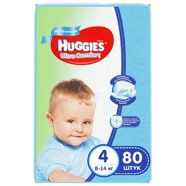 Подгузники Huggies Ultra Comfort Giga Pack для мальчиков 8-14 кг (80 шт) Размер 4 0