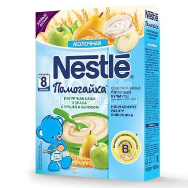 Каша Nestle Помогайка молочная йогуртная 200 гр 3 злака с грушей и яблоком (с 8 мес) 0