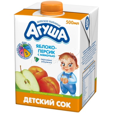 Сок Агуша 500 мл (тетрапак) Яблочно-персиковый с мякотью (с 3 лет) 0