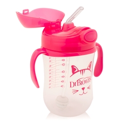 Чашка-непроливайка Dr. Brown's С ручками,откидывающейся крышкой,трубочка с грузиком 270 мл (с 6 мес) розовая