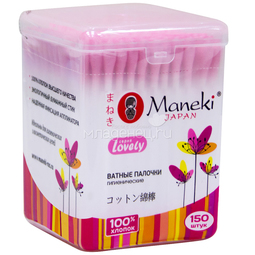 Ватные палочки Maneki Lovely (в стакане) розовые 150 шт