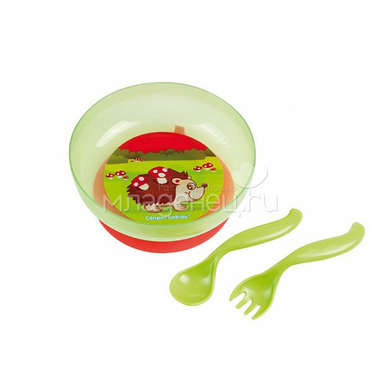 Набор посуды Canpol Babies Миска ложка вилка зеленая (с 9 мес) 1