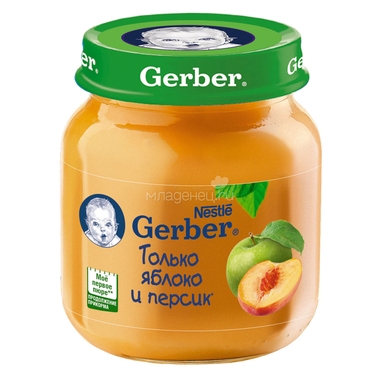 Пюре Gerber фруктовое 130 гр Яблоко и персик  (1 ступень) 0