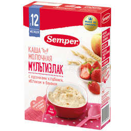 Каша Semper молочная 200 гр Мультизлаковая с кусочками клубники яблоком и бананом (с 12 мес)