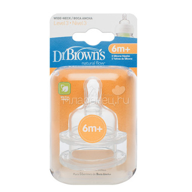 Соска Dr Brown's 2 шт. для бутылок с широким горлышком Уровень 3 (с 6 мес) 0