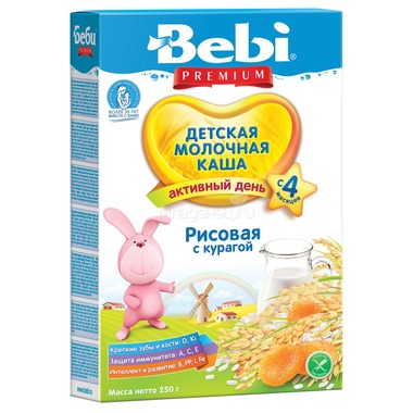 Каша Bebi молочная 250 гр Рисовая с курагой (с 4 мес) 0