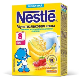 Каша Nestle молочная 220 гр Мультизлаковая с бананом и кусочками земляники (с 8 мес)