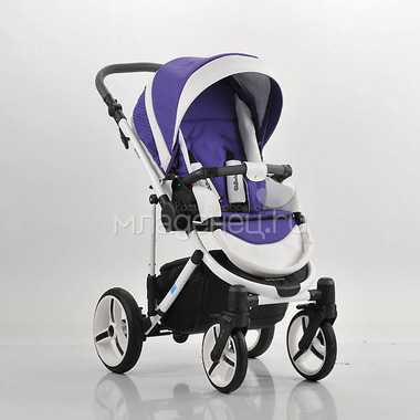 Коляска 2в1 Mr Sandman Vector Premium (50% кожа) Белый Перфорированный-Фиолетовый в Принт 1