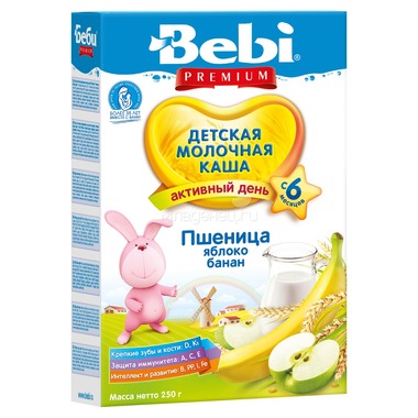 Каша Bebi Premium молочная 200 гр Пшеничная с яблоком и бананом (с 6 мес) 0