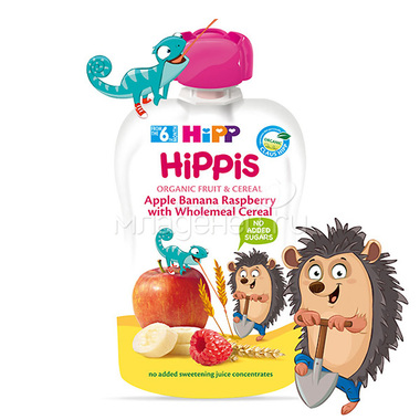 Пюре Hipp "Hippis" фруктовое 100 гр (пауч) Яблоко банан малина злаки (с 6 мес) 0