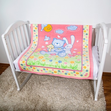 Одеяло Baby Nice байковое 100% хлопок 100х118 Мишка на лужайке (голубой, розовый, бежевый) 3