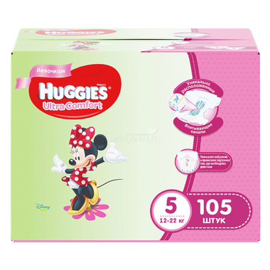 Подгузники Huggies Ultra Comfort Disney для девочек 12-22 кг (105 шт) Размер 5 0