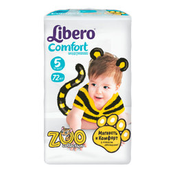 Подгузники Libero Comfort Zoo Collection Size 5 (10-16кг) 72 шт