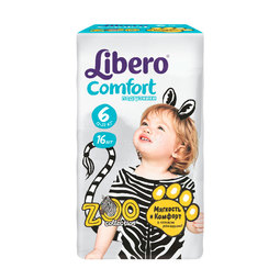Подгузники Libero Comfort Zoo Collection Size 6 (12-22кг) 16 шт