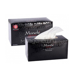 Салфетки бумажные Maneki Black & White 2 слоя иланг-иланг белые (224 шт в коробке)
