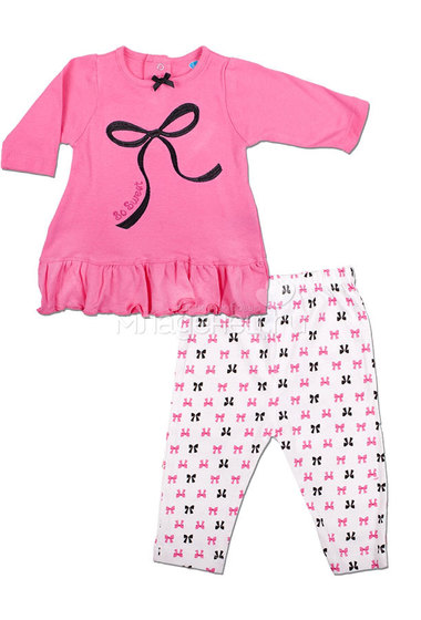 Комплект Bon Bebe Бон Бебе для девочки: платье длинный рукав и леггинсы, цвет розовый-белый  0