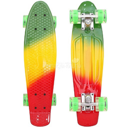 Скейтборд RT Classic 22" 56x15 YQHJ-11 пластик со светящимися колесами Зеленый/Оранжевый/Красный