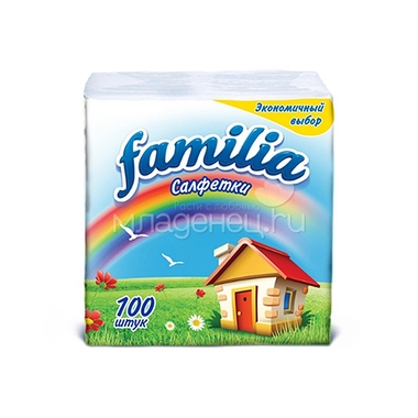 Салфетки бумажные Familia 100 шт., белые, 24x23 0