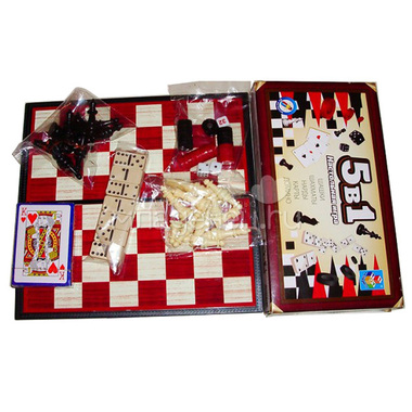 Настольная игра 1toy 5 в 1: Шашки, шахматы, нарды, карты, домино на магните 1