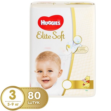 Подгузники Huggies Elite Soft Mega Pack 5-9 кг (80 шт) Размер 3 0