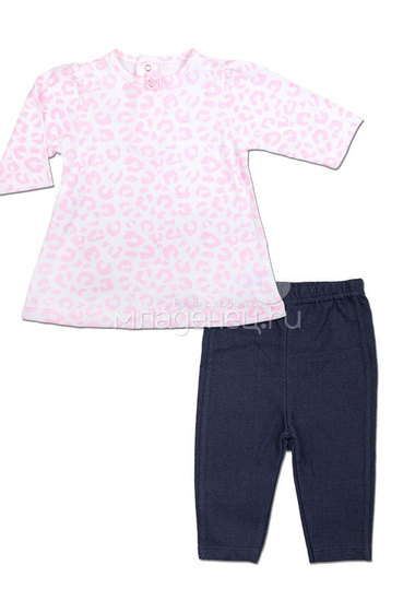 Комплект Bon Bebe Бон Бебе для девочки: платье длинный рукав и леггинсы, цвет розовый - темно-синий  0