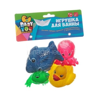 Игрушки для ванной Bondibon Акула, Лягушка, Утка, Осьминог 0
