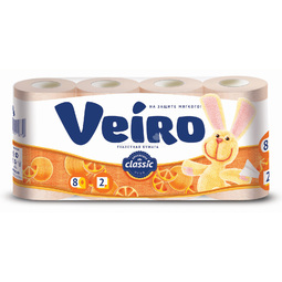 Туалетная бумага Veiro Classic  2-х слойная Желтая 8шт