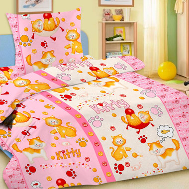Комплект постельного белья детский Letto с наволочкой 50х70 Китти Розовая 0