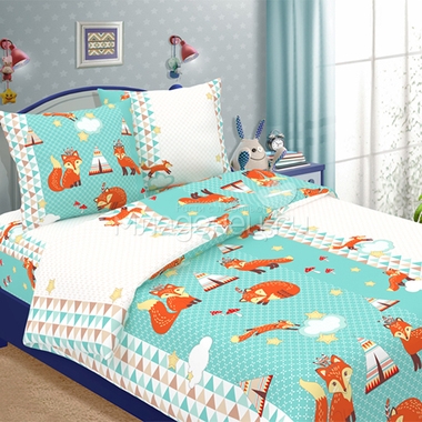 Комплект постельного белья детский Letto с наволочкой 50х70 Лисички голубой 0