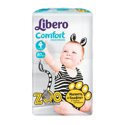 Подгузники Libero Comfort Zoo Collection Size 4 (7-14кг) 80 шт
