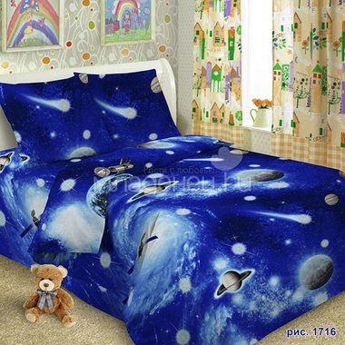 Комплект постельного белья детский Letto с наволочкой 50х70 Космос 0