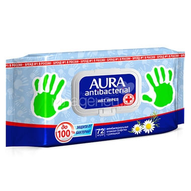 Салфетки влажные  AURA антибактериальные, 72шт 0
