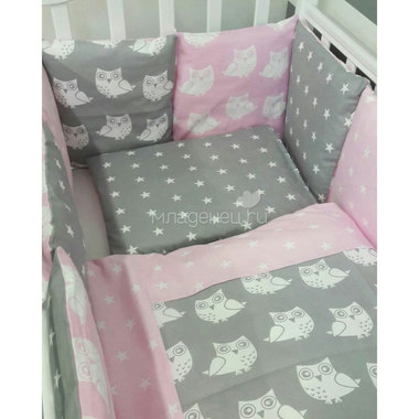 Комплект в кроватку ByTwinz с бортиками-подушками Совята розовые 0