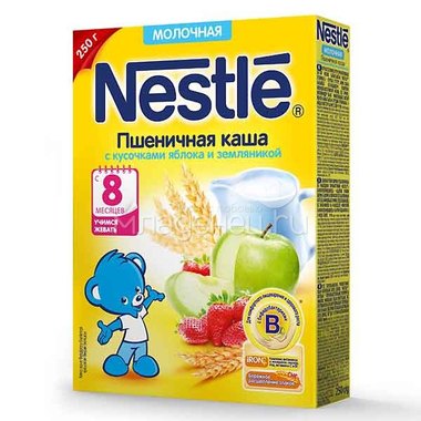 Каша Nestle молочная 250 гр Пшеничная с кусочками яблока и земляники (с 8 мес) 2