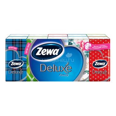 Платочки бумажные Zewa Deluxe Family 3-х слойные (10 платочков) 1 шт 0