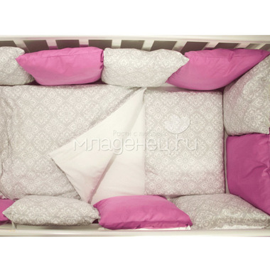 Комплект в кроватку ByTwinz с бортиками-подушками 6 предметов Дамаск Малина 0