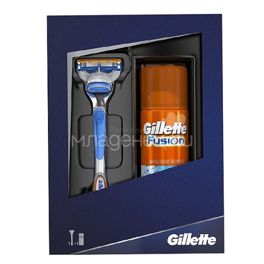 Подарочный набор Gillette Fusion Бритва с 1 сменной кассетой + гель для бритья Hydrating увлажняющий 75 мл 0