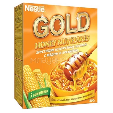 Готовые завтраки Nestle 300 гр. Gold Flakes Голд Флакес медовые с орехами 0
