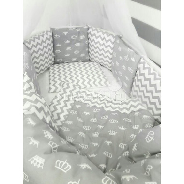 Комплект постельного белья ByTwinz для круглой кроватки Короны Серые 1