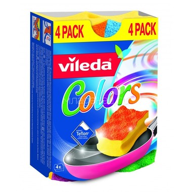 Губка для посуды Vileda Pur Colors высокий поролон 4шт 0