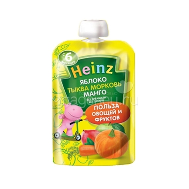 Пюре Heinz фруктово овощное (пауч) 90 гр Яблоко тыква морковь манго (с 6 мес) 0