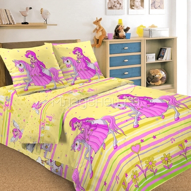 Комплект постельного белья детский Letto Принцесса 1.5 спальный с наволочкой 50х70 0