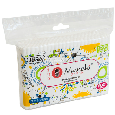 Ватные палочки Maneki Lovely (в zip-пакете) белые 200 шт 1